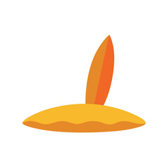 Surfboard partially buried upright in sandy beach Vector illustration