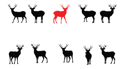 Deer Silhouette Vector Set, Wildlife and Hunting Icon Collection