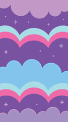 Dreamy cloudscape illustration with stars and colorful layered abstract design elements