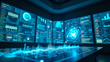 Fototapeta premium AI Control Room: A Symphony of Data and Light
