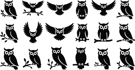 A collection of black and white cat silhouettes and domestic animal vectors illustrating Halloween symbols