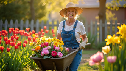 Wheelbarrow of Wonders in a Vibrant Garden