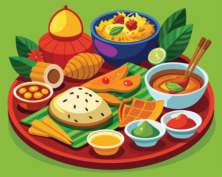 Naklejki Malaysian cuisine featuring vibrant dishes vector art design 