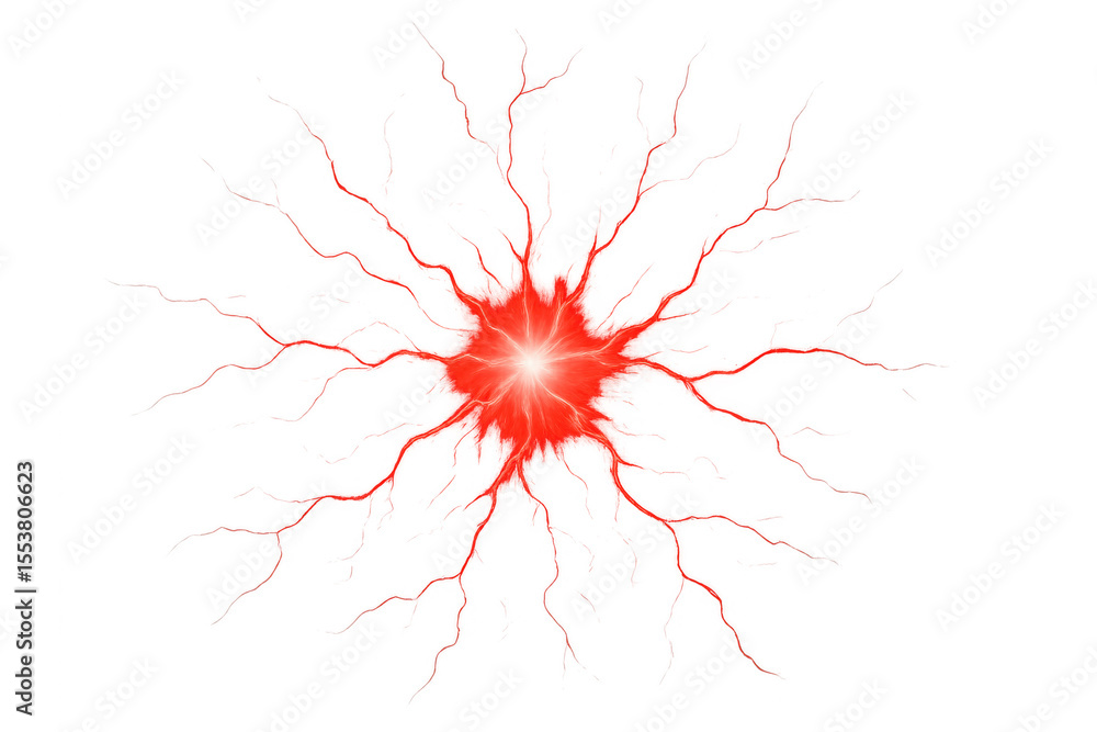 Poster red electric energy shock is spreading on transparent background, creating a powerful and dynamic vi