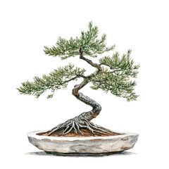 Fototapeta premium A Casuarina Bonsai, watercolor illustration vector, isolated on a white background.