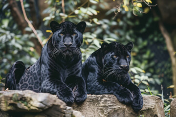 two black panthers sitting on the road