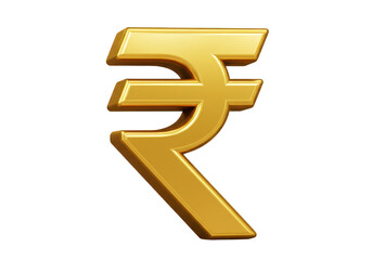 A single golden rupee symbol isolated against a plain setting with a slight perspective view point on transparent background