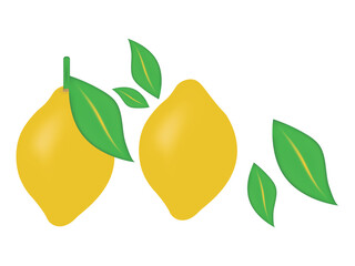  Simple vector illustration mesh gradient yellow lemons with multiple green leaves on a white background. Clean, minimal, and fresh design perfect for citrus-themed graphics.