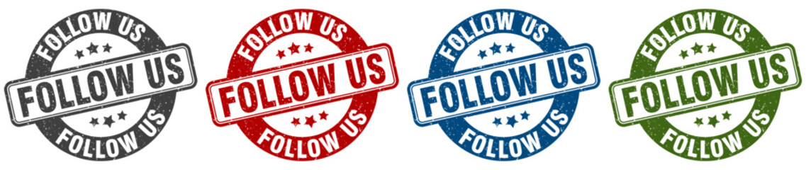 follow us stamp. follow us round stamp set isolated on white background