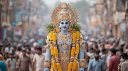 Obraz premium Divine Lord Rama Embodies Grace During Festival Magnificent Deity Radiates Peace Among Devotees
