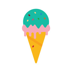 Melting ice cream cone with rainbow sprinkles Vector illustration
