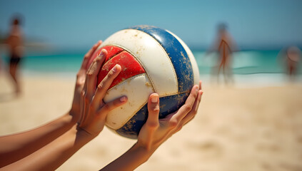 Sunlit Grasp: Beachside Volleyball Intensity