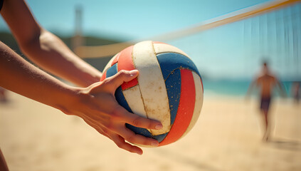 Embracing the Game: Sunlit Volleyball Scene