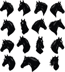 Modern Horse Head Silhouette Icon Collection in Vector