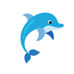 Joyful dolphin jumping above sea with water splash Vector illustration