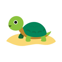 Turtle crawling across warm beach sand Vector illustration
