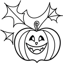 A spooky Halloween pumpkin vector illustration features a grinning jack-o'-lantern face with a black cat, perfect for autumn holiday designs