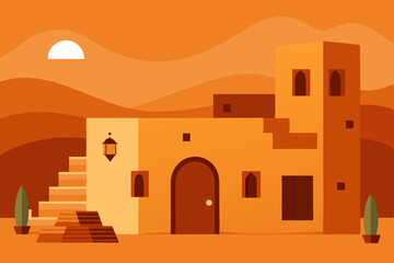 An ancient desert sunset paints the sky over Jerusalem's historic city walls and old stone architecture