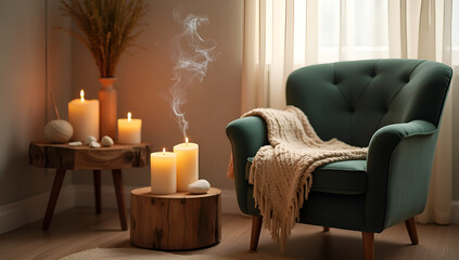 Serene Room with Candles and Incense Glow