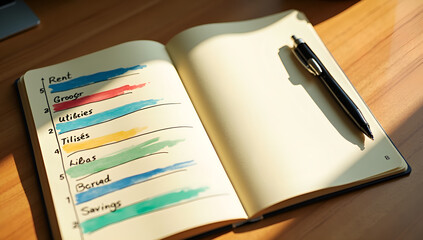 Sunlit Hand-Drawn Budget on Oak Textured Desk