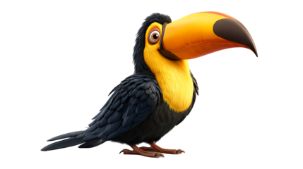 Colorful toucan bird with oversized beak stands proudly in vibrant surroundings