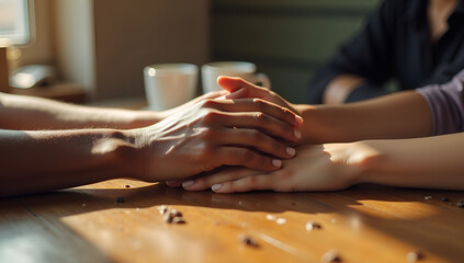 Supportive Moment Between Friends at Table