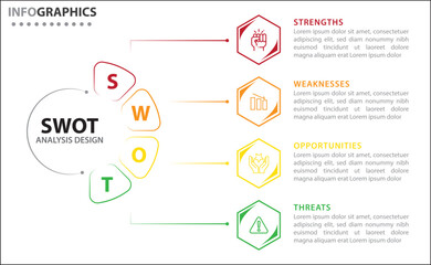 SWOT analysis infographic. Vector illustration for strategic business planning. Comparison chart. Advantages and Disadvantages of company. Infographic design template. Vector illustration. SWOT chart