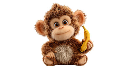 Kachanov cartoon monkey with brown fur happily holding a banana in its hand