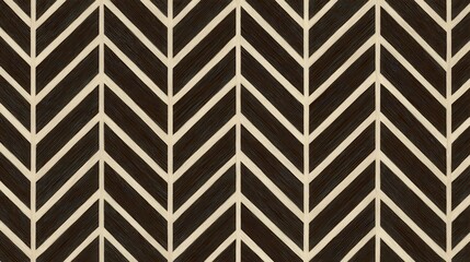 Seamless dark wooden parquet featuring light chevron stripes, creating geometric pattern with contemporary, sophisticated flooring design
