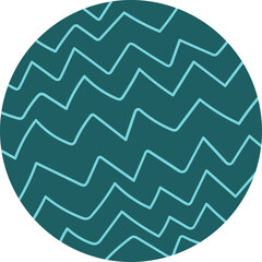 Circular graphic filled with handmade zigzag lines arranged loosely inside the shape.