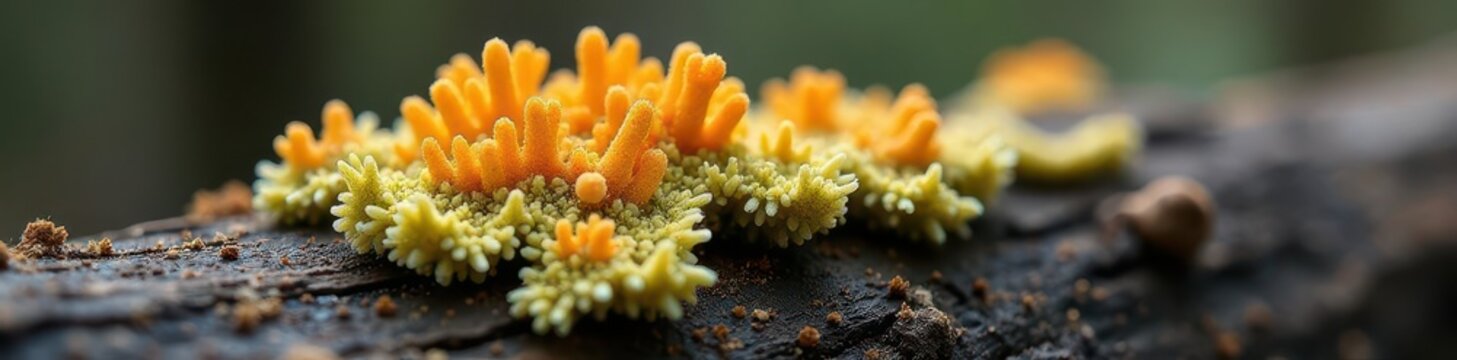 Close-up of Parmelia sulcata lichen's thallus on wooden surface, parmelia sulcata, macro lens, lichen