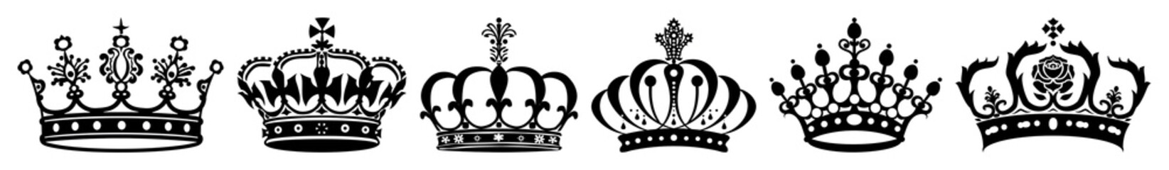 Obraz premium PNG Elegant vintage crown illustrations, element set on transparent background