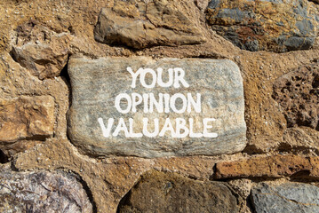 Your opinion valuable symbol. Concept words Your opinion valuable on beautiful grey stone on stone...