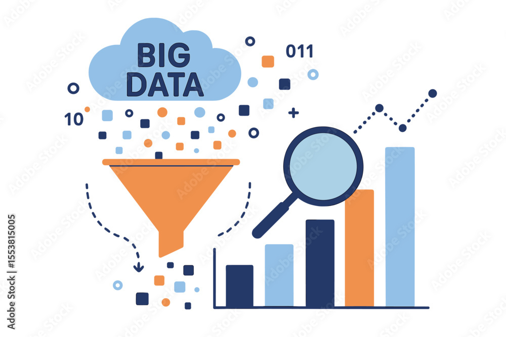 Poster vector illustration representing the science and technology theme of big data analysis and informati
