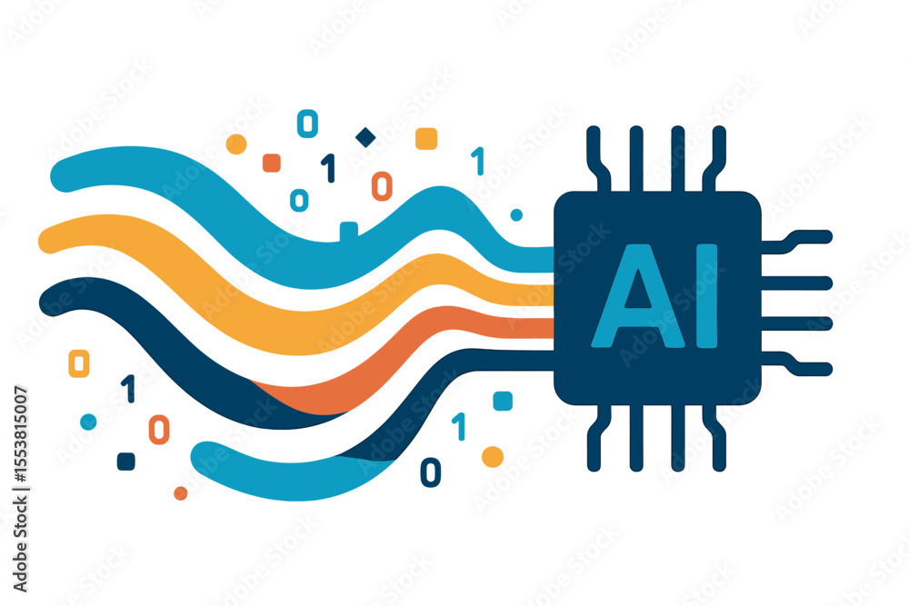 Poster representation of abstract stream, including and big data concepts, technology, ai, data transfer, a