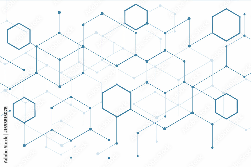 Poster the background is connected with hexagons through abstract lines and dots of technology, representin