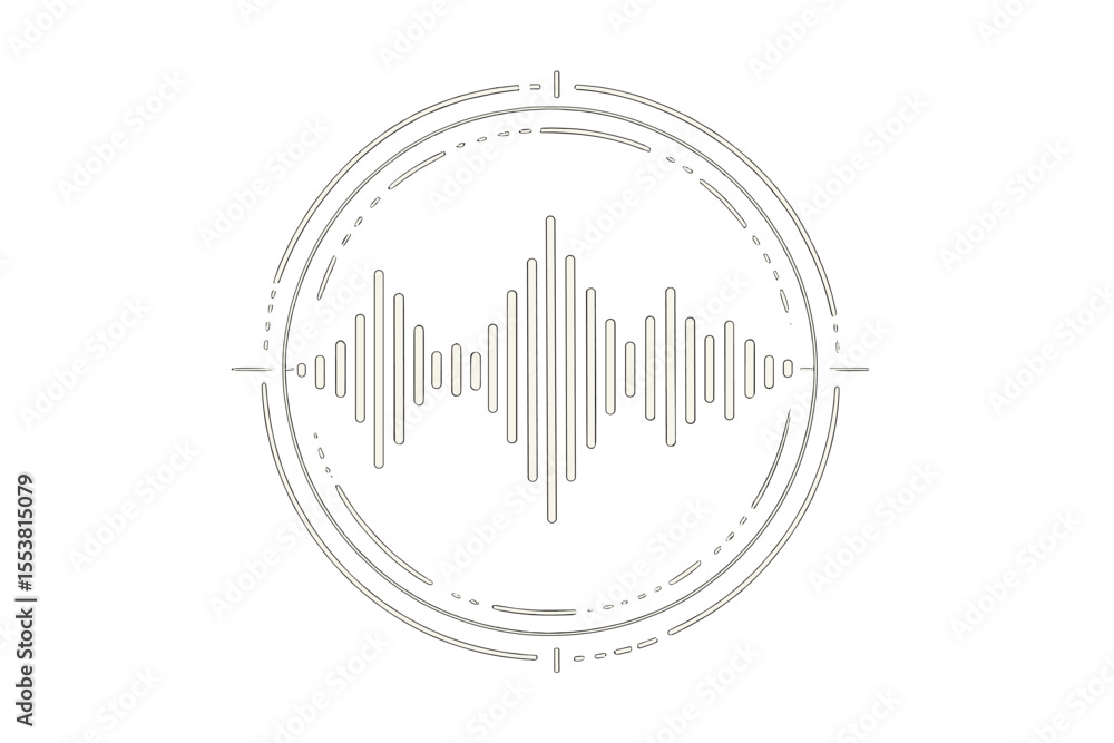 Poster voice signal wave, circle sound, voice, signal equalizer’ describes a futuristic audio waveform with