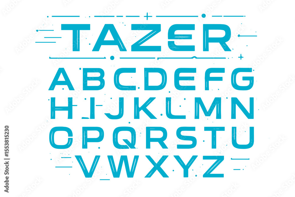 Poster tazer is a font that embodies abstract technology and futuristic alphabet styles in digital space ty