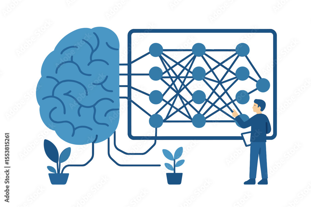 Poster research on deep learning neural network connections is being conducted for the concept of a tiny ai