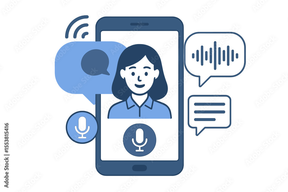 Poster the concept of a virtual voice computer online assistant is represented through a vector illustratio