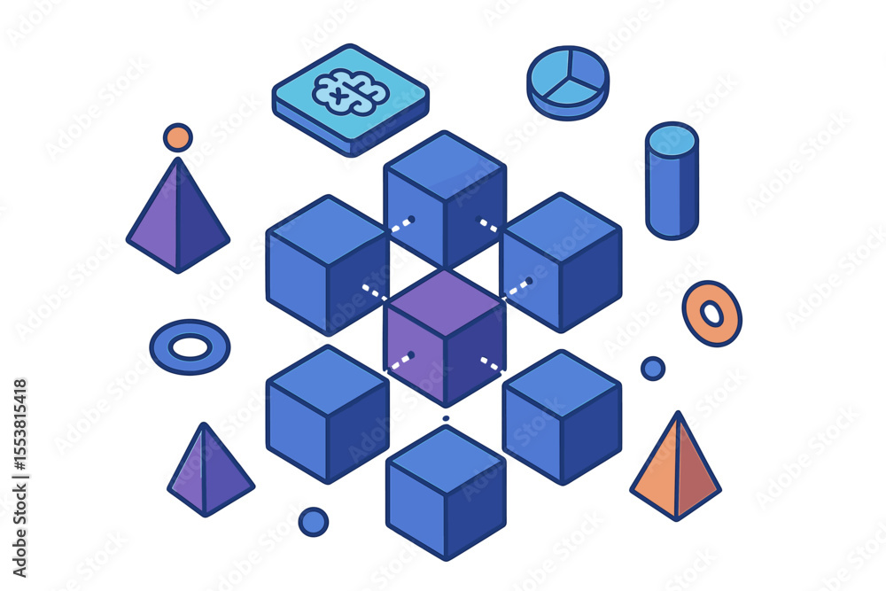 Poster the concept of emerging technologies is represented through abstract futuristic cubes and various ge