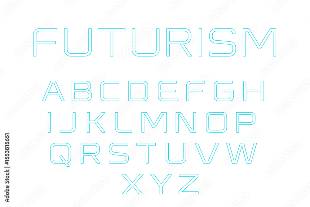 Poster glowing alphabet letters in a futuristic font style are featured in the design of a futurism headlin