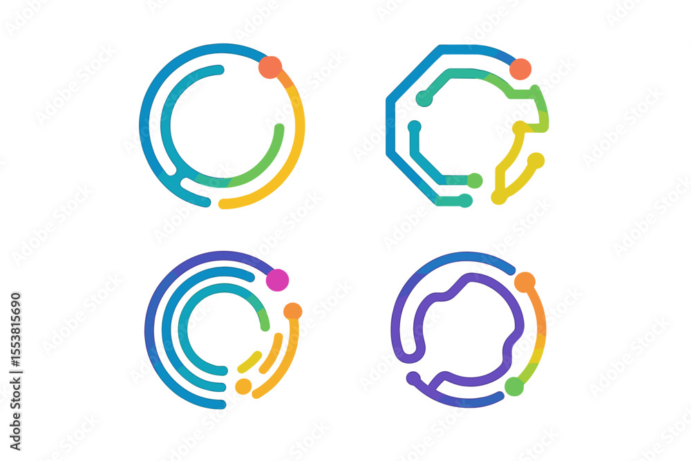 Poster a modern abstract circle technology logo template is available, featuring an advanced analysis datab