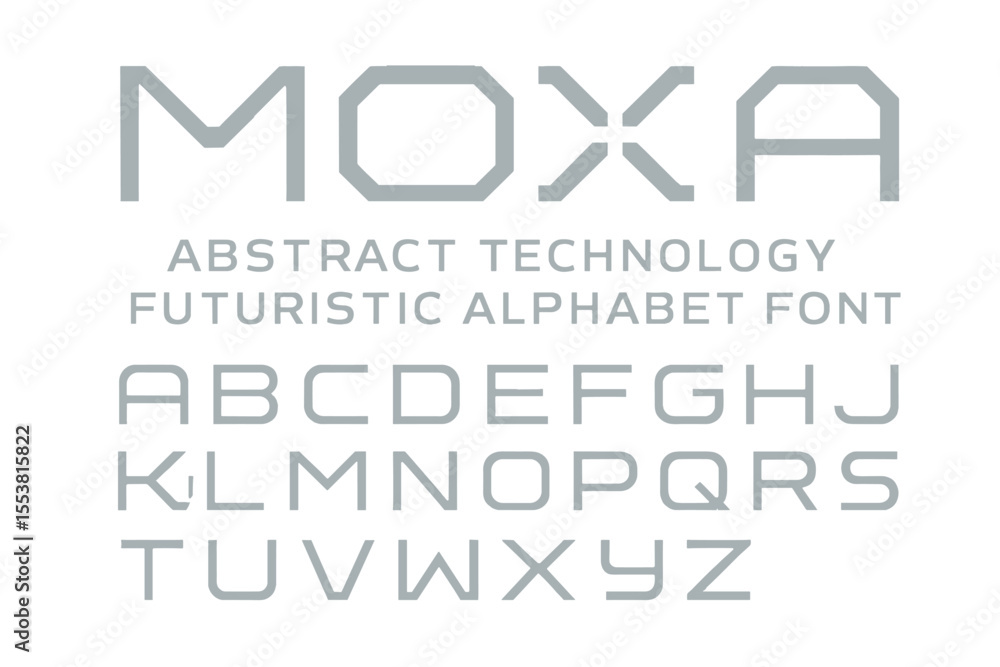 Poster moxa is a futuristic font representing abstract technology through digital space typography in a vec