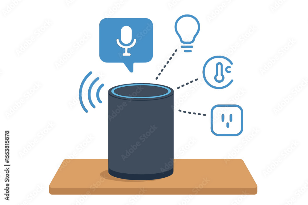 Poster the smart speaker sits on the table, and the smart column with voice control carries out voice comma