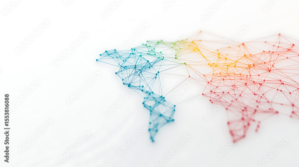 Poster connected world: a vibrant, networked map visualization showcasing global interconnectedness through