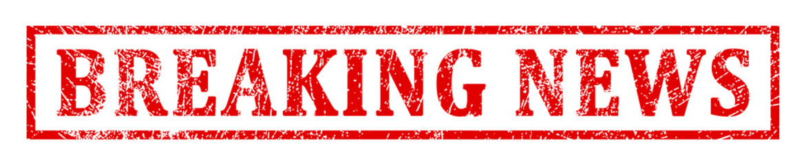 Red Breaking News stamp on white background, banner design