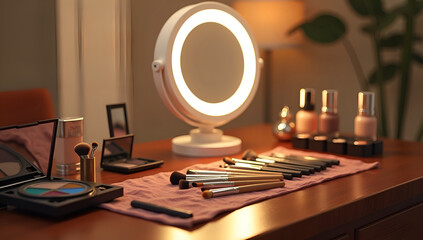 Elegant Vanity: Polished Mahogany Beauty Setup