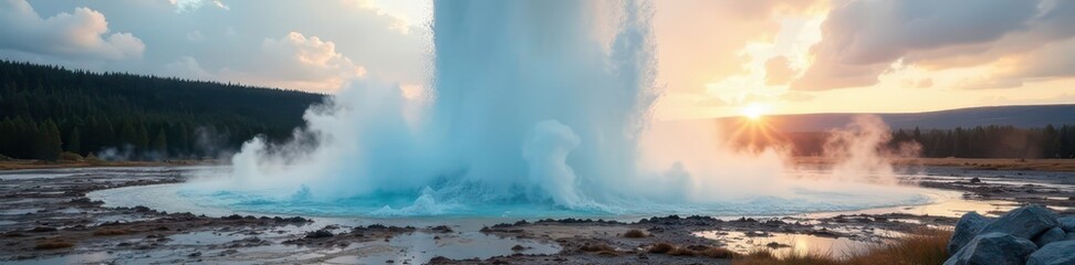 Massive geyser erupts, water and steam soaring , hot spring, Iceland