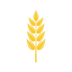Golden wheat stalk illustration on black background. Agriculture and nature symbol.